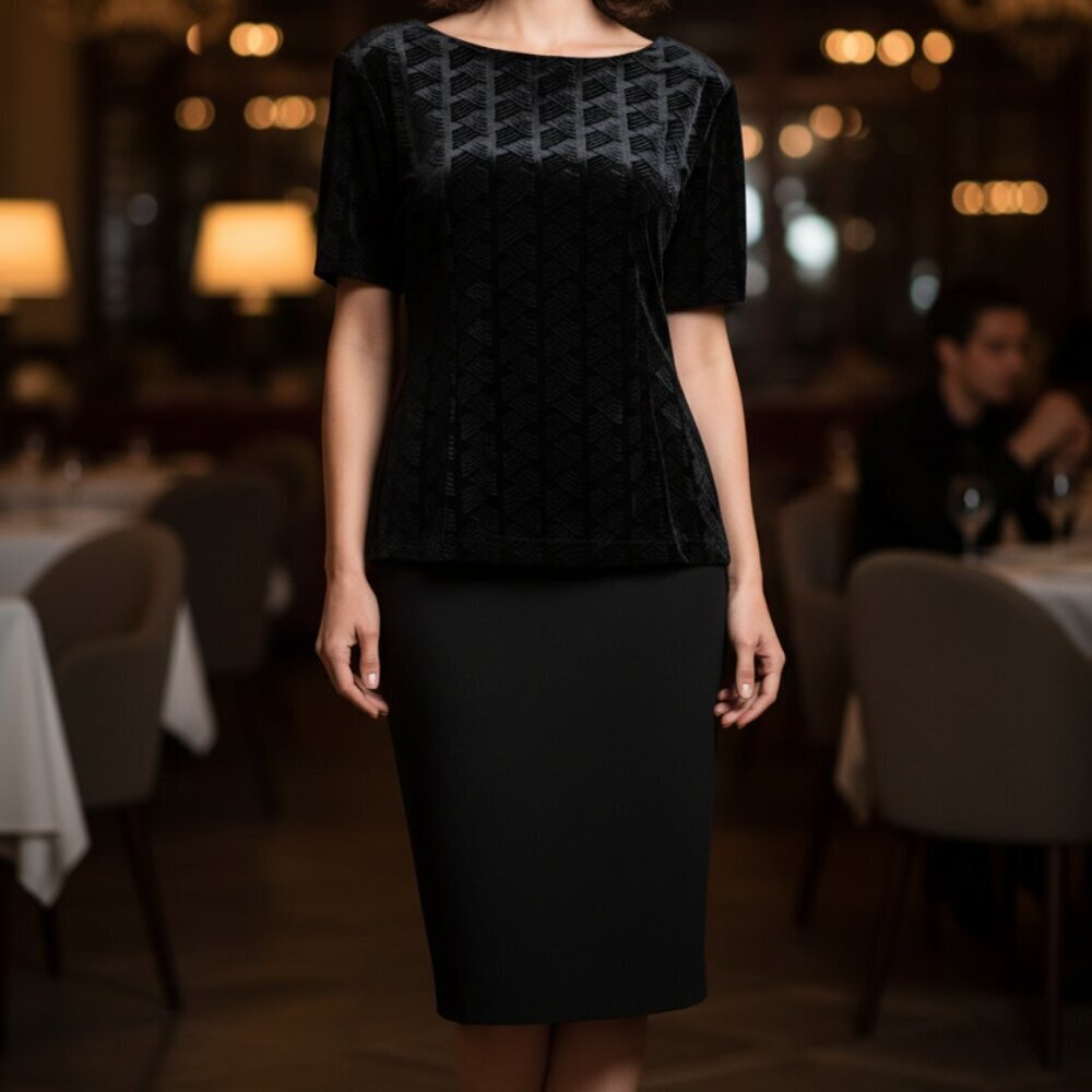 Algo Vintage Black Velvet Dress / Nightwear / Cocktail Dress Size 12 Canada